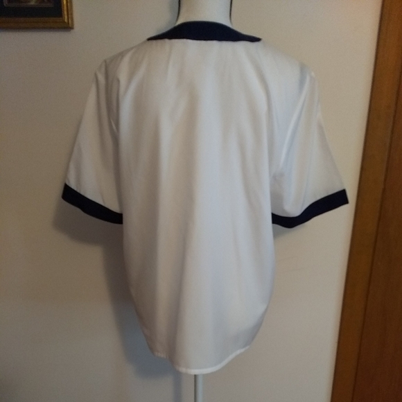 🌷‼️5/$20  - Vtg Marine White Shirt Button Blouse Formal Blue L - Picture 3 of 7